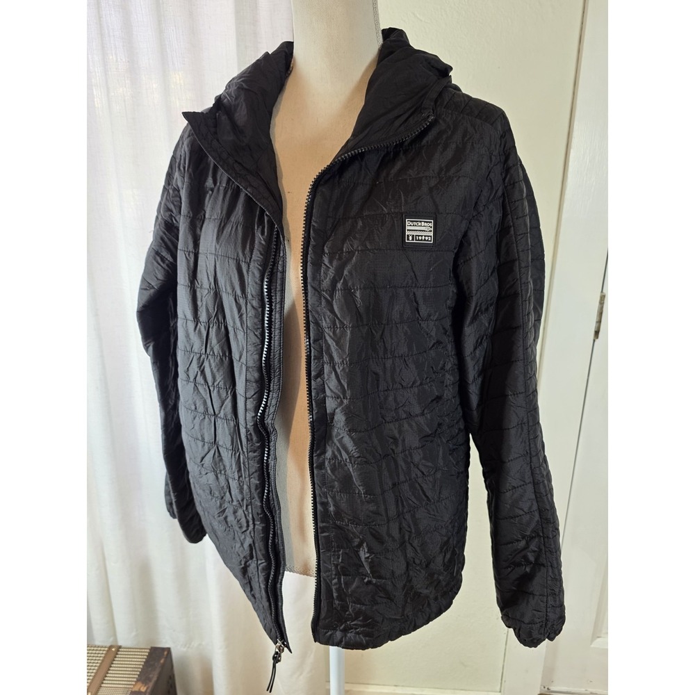 Dutch Bros Size Medium Jacket Down Filled Black Full Zip Light Weight Hooded DB